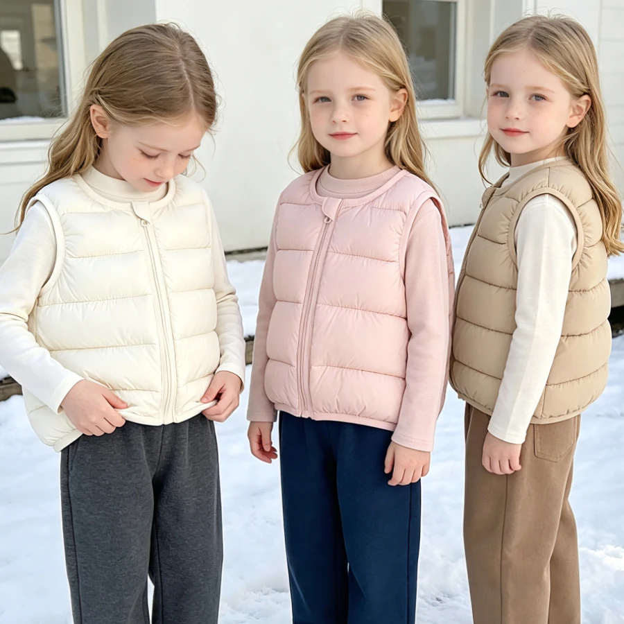 Padded Vest Gilet - Colete infantil leve acolchoado, gola redonda,