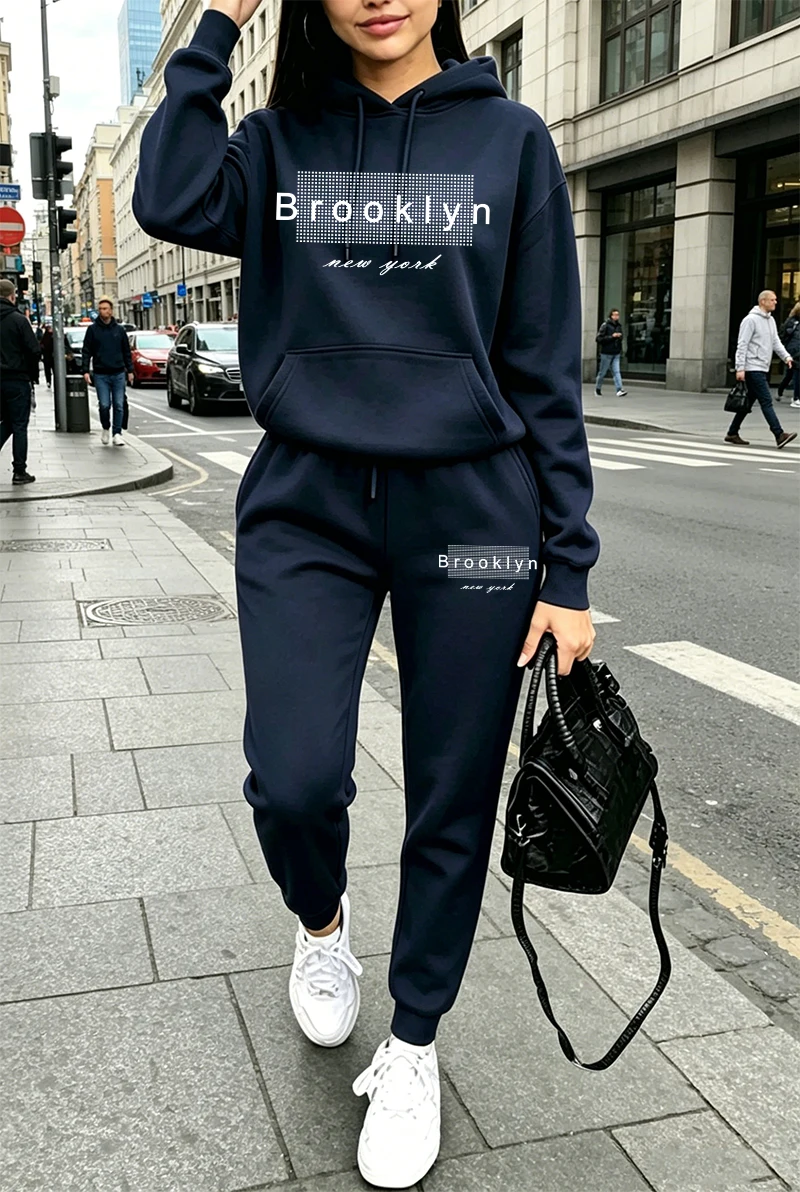 Winter Clothing - Conjunto de Moletom Feminino com Estampa,