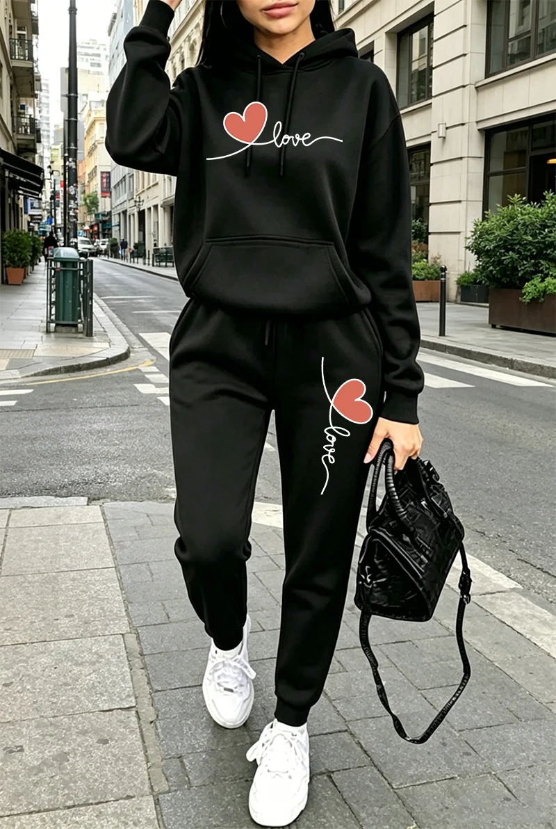 Winter Clothing - Conjunto de Moletom Feminino Estampado Casual