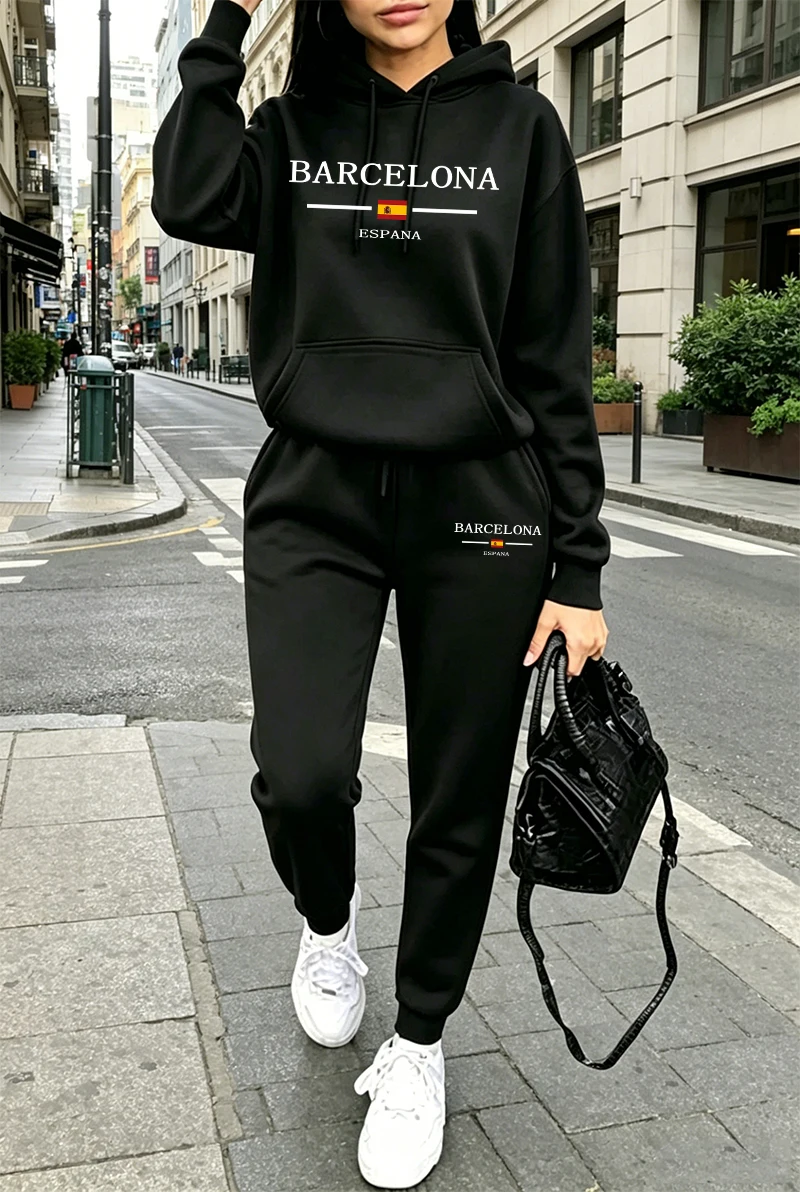 Winter Clothing - Conjunto Esportivo Feminino Estampado, Moletom Casual