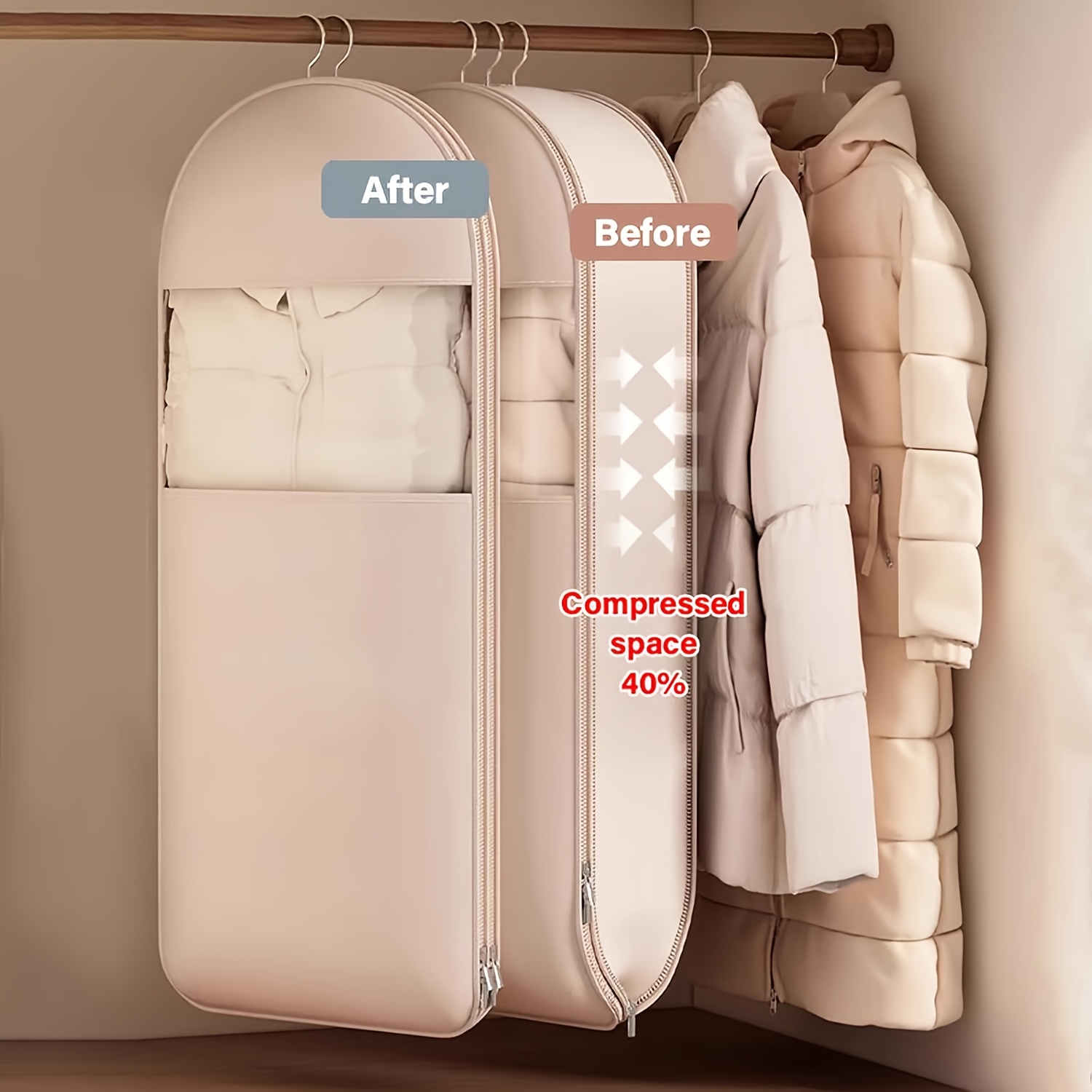 Winter Clothing Organizer - Saco de suspensão de compressão bege,